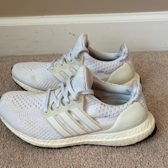 adidas womens White Knit Sneakers with Beige Cage - Picture 2 of 2